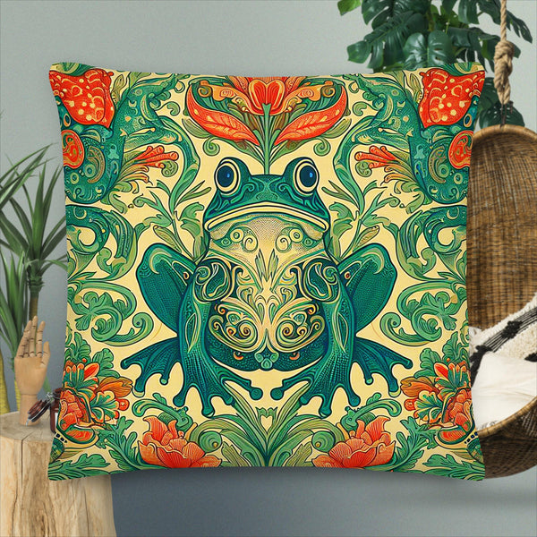 William Morris Styled Double-Sided Frogs Premium Pillow